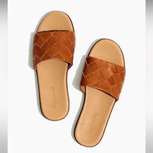 New! Madewell The Louisa Slide Sandal in Woven Leather burnished caramel